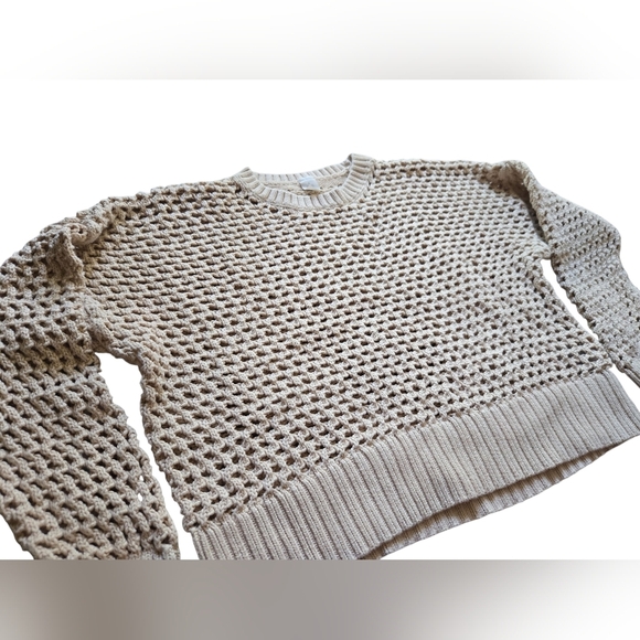 Old Navy Women's Cotton Cream Open StitchKnit Pullover Sweater~Large - Picture 5 of 7